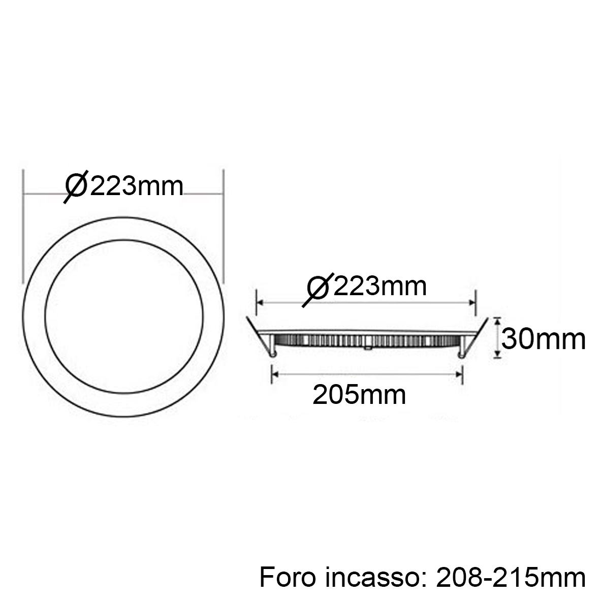 FARO-18W-RD - Faretti led Incasso - - Faretto LED 18w da incasso 18W  rotondo slim bianco diametro 22cm F.I.208-215mm