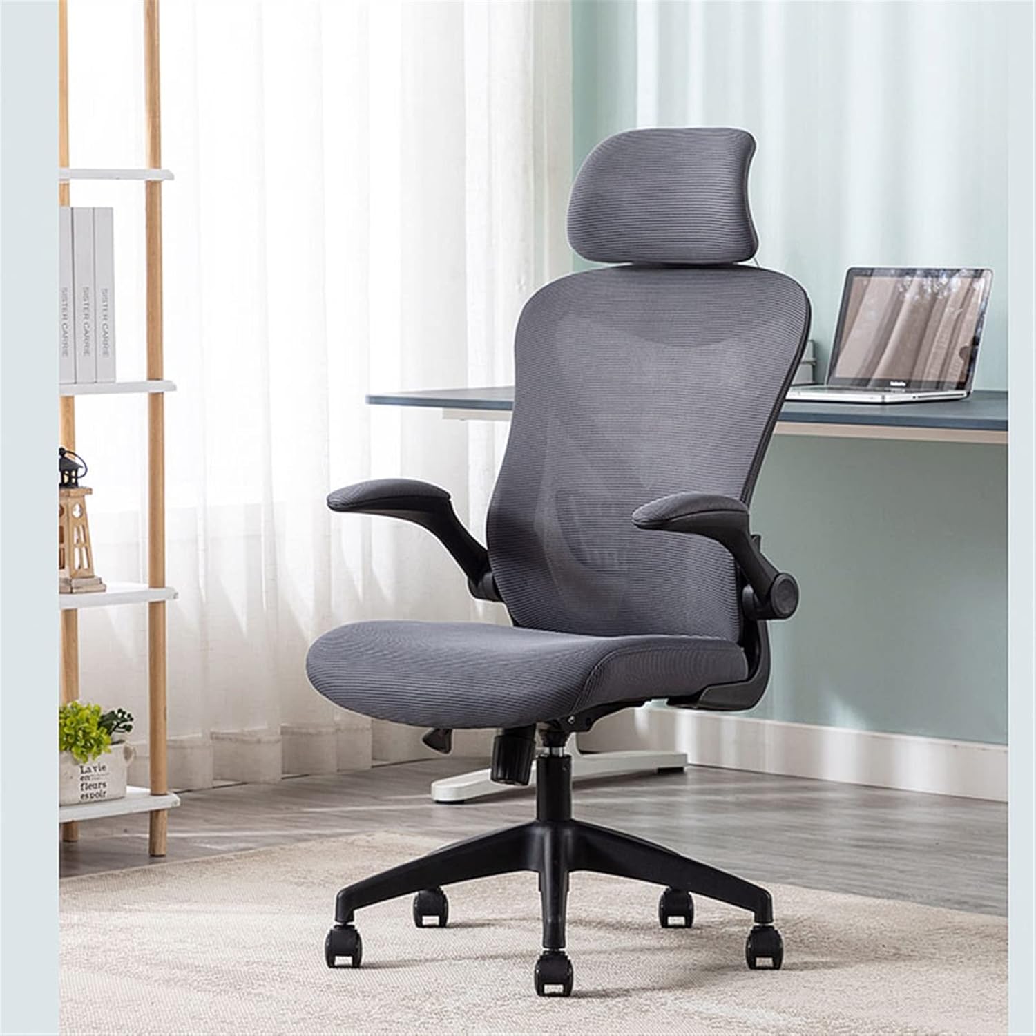 Sedia Grigia Ergonomica da Ufficio con Altezza Regolabile Braccioli Pieghevoli