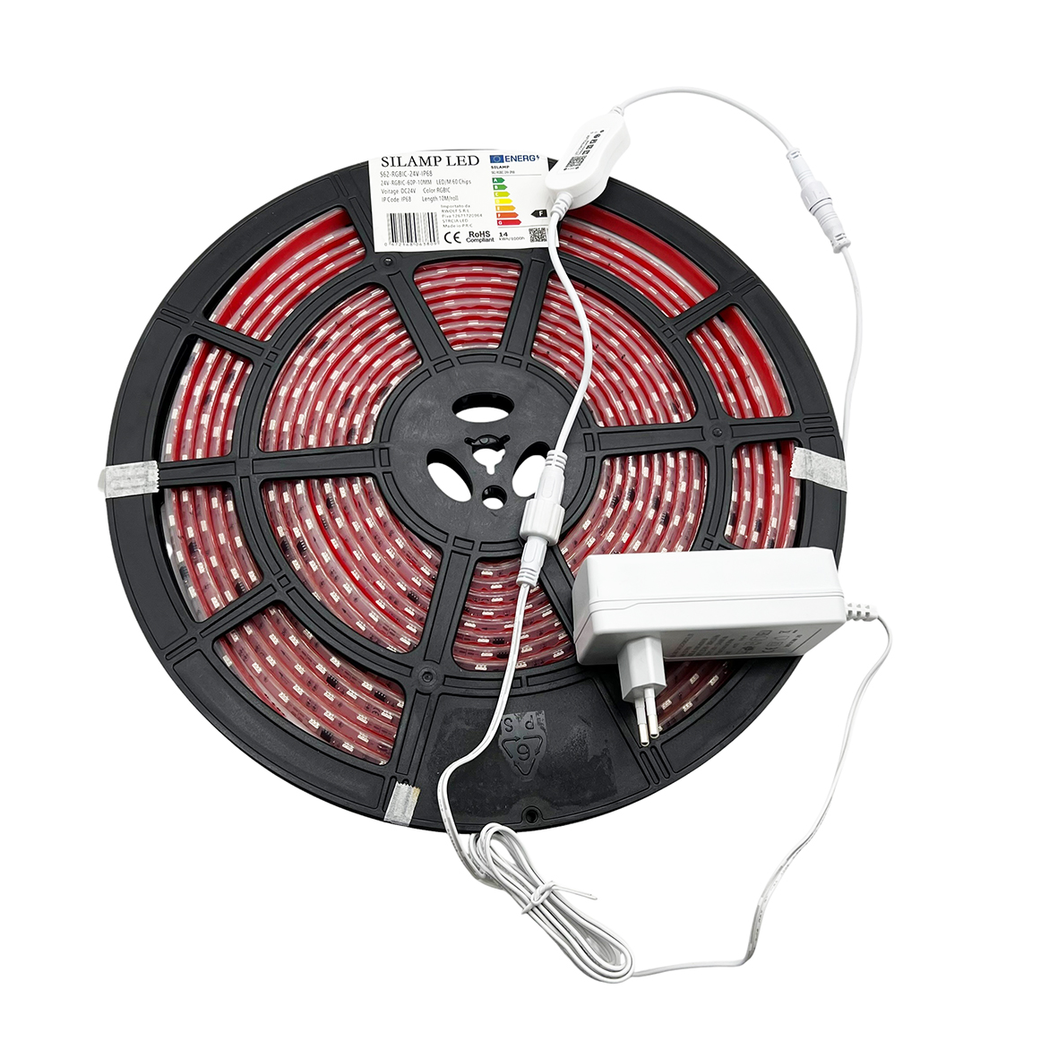 BOBINA 50M STRISCIA LED RGB 220V 7.5W/M 60LED/M TELECOMANDO ORIGINALE INCLUSO