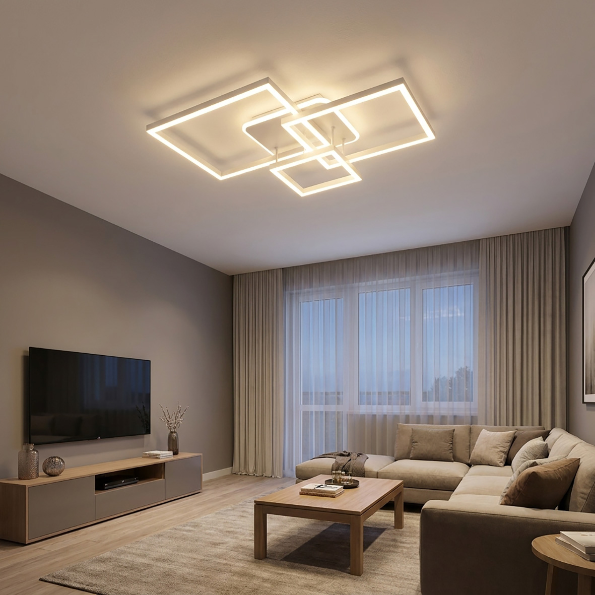 Lampadario Plafoniera Quadrata 70W LED Moderna Design Switch V640